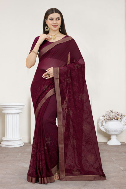 Purple Colour Georgette Designer Saree