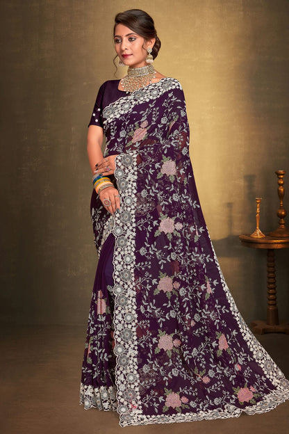 Purple Colour Georgette Designer Saree