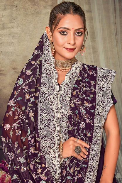 Purple Colour Georgette Designer Saree