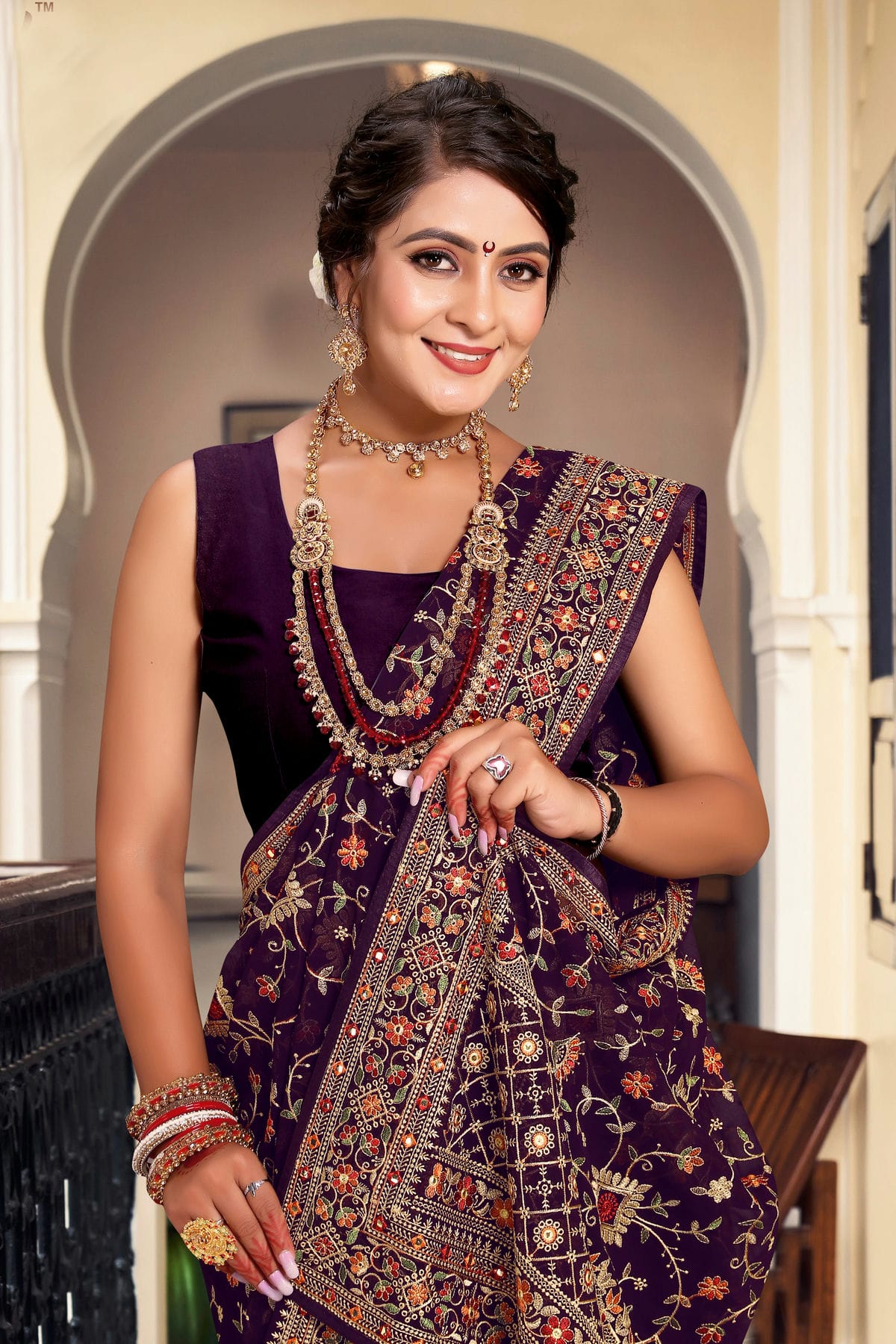 Purple Colour Georgette Designer Saree