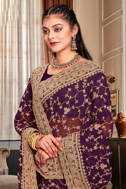 Purple Colour Georgette Designer Saree