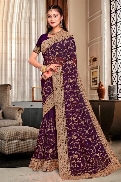 Purple Colour Georgette Designer Saree