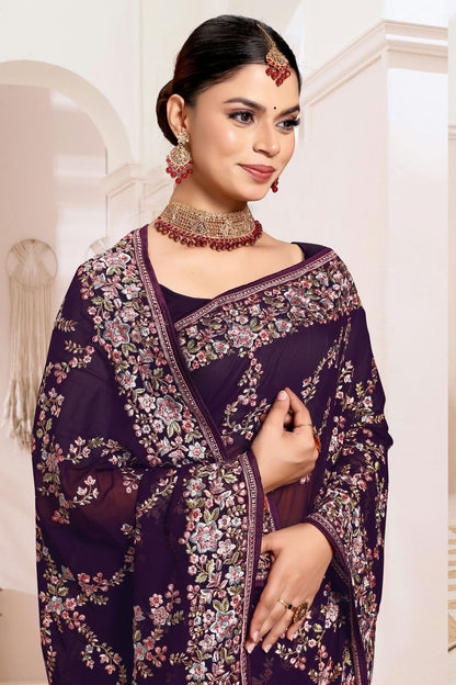 Purple Colour Georgette Designer Saree