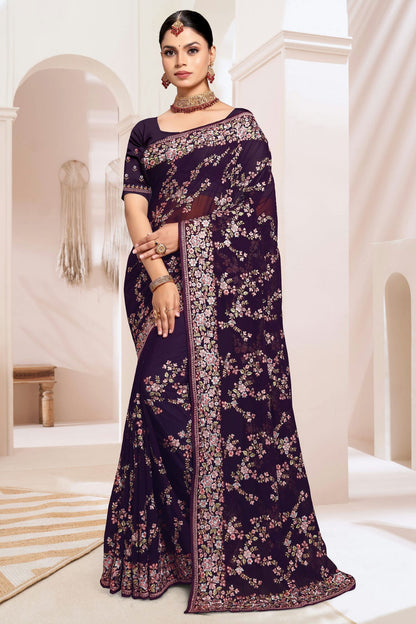 Purple Colour Georgette Designer Saree