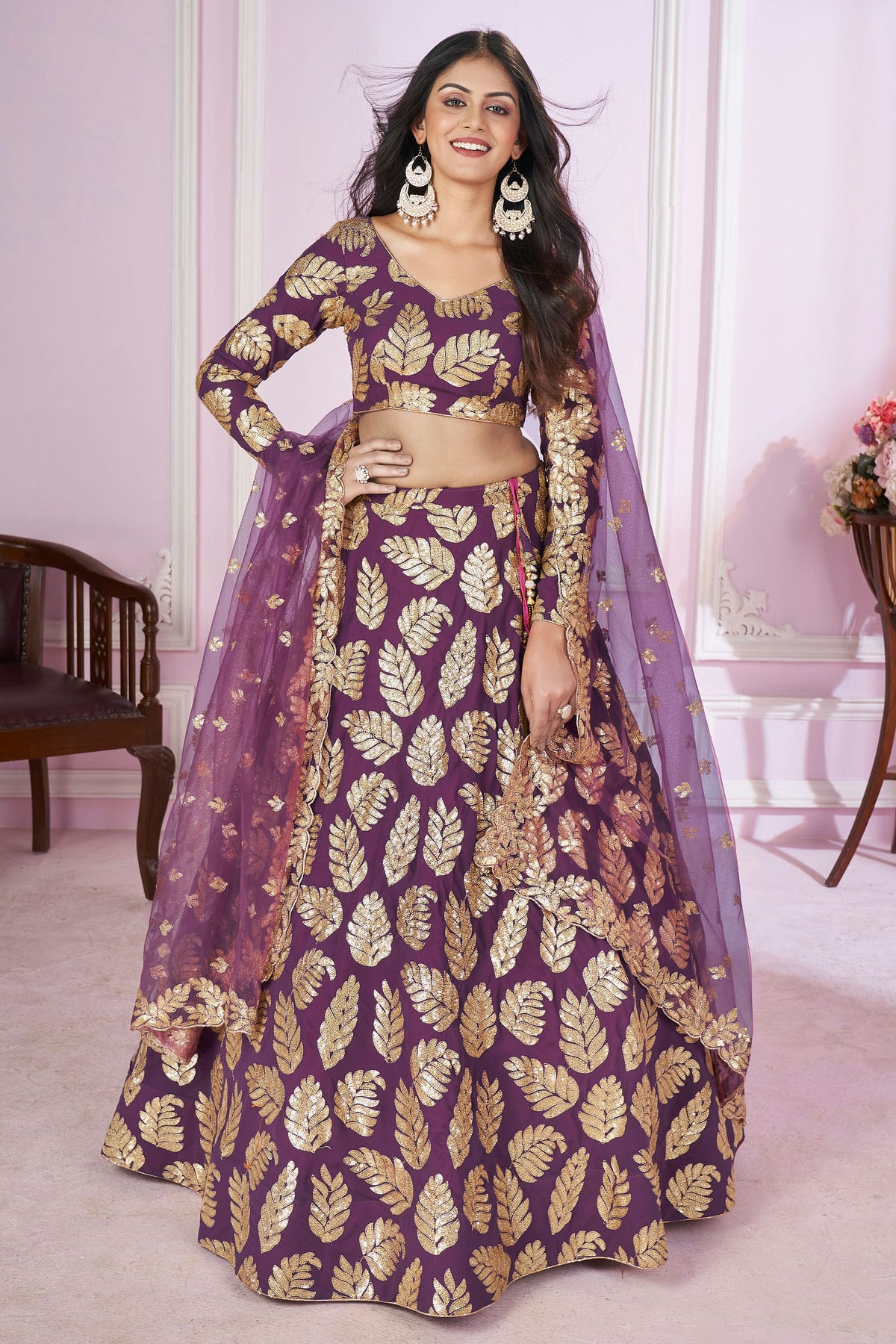 Purple Colour Georgette Lehenga Choli