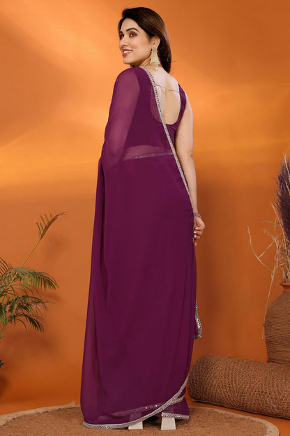 Purple Colour Georgette Mirror Work Saree VSSD1180222