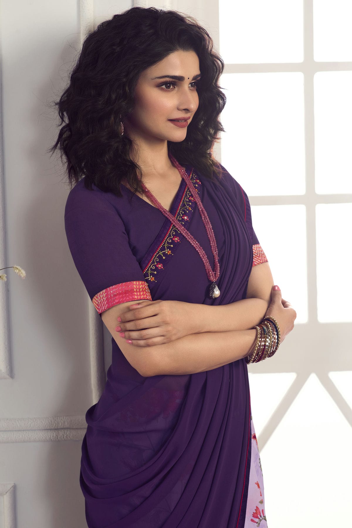 Purple Colour Georgette Printed Saree