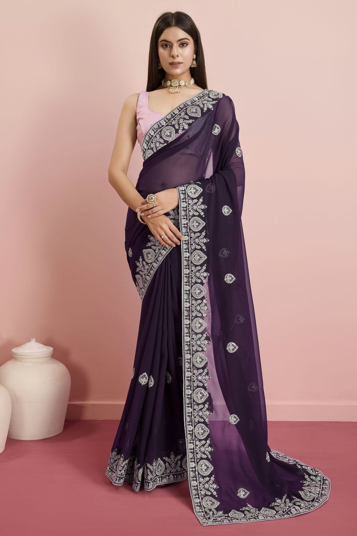 Purple Colour Georgette Saree