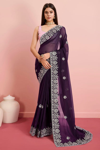 Purple Colour Georgette Saree