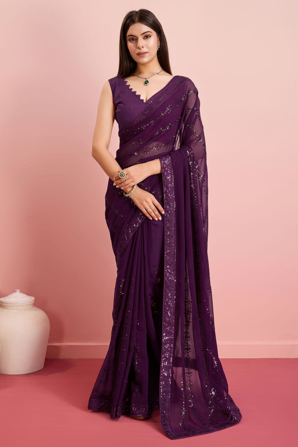 Purple Colour Georgette Saree