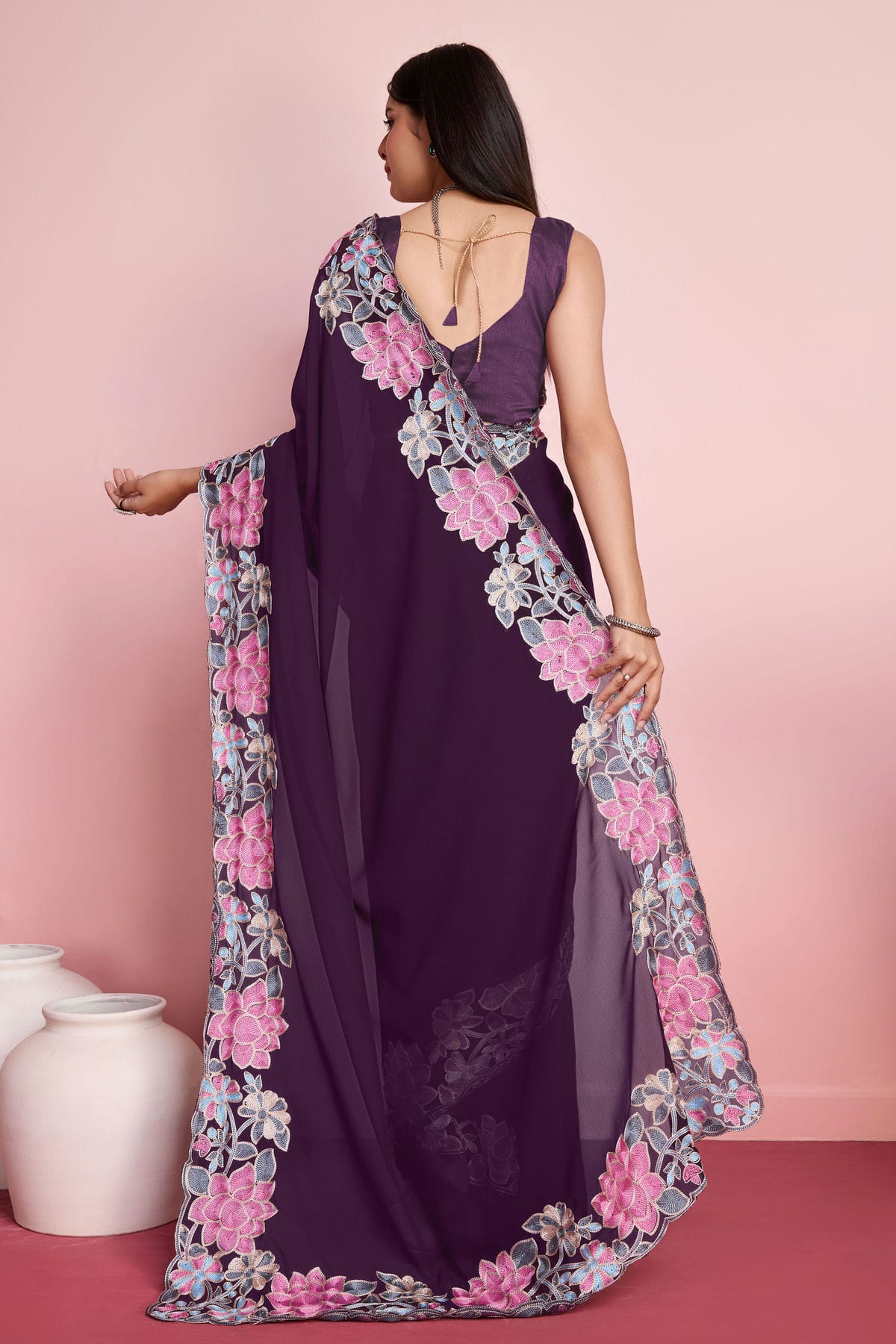 Purple Colour Georgette Saree