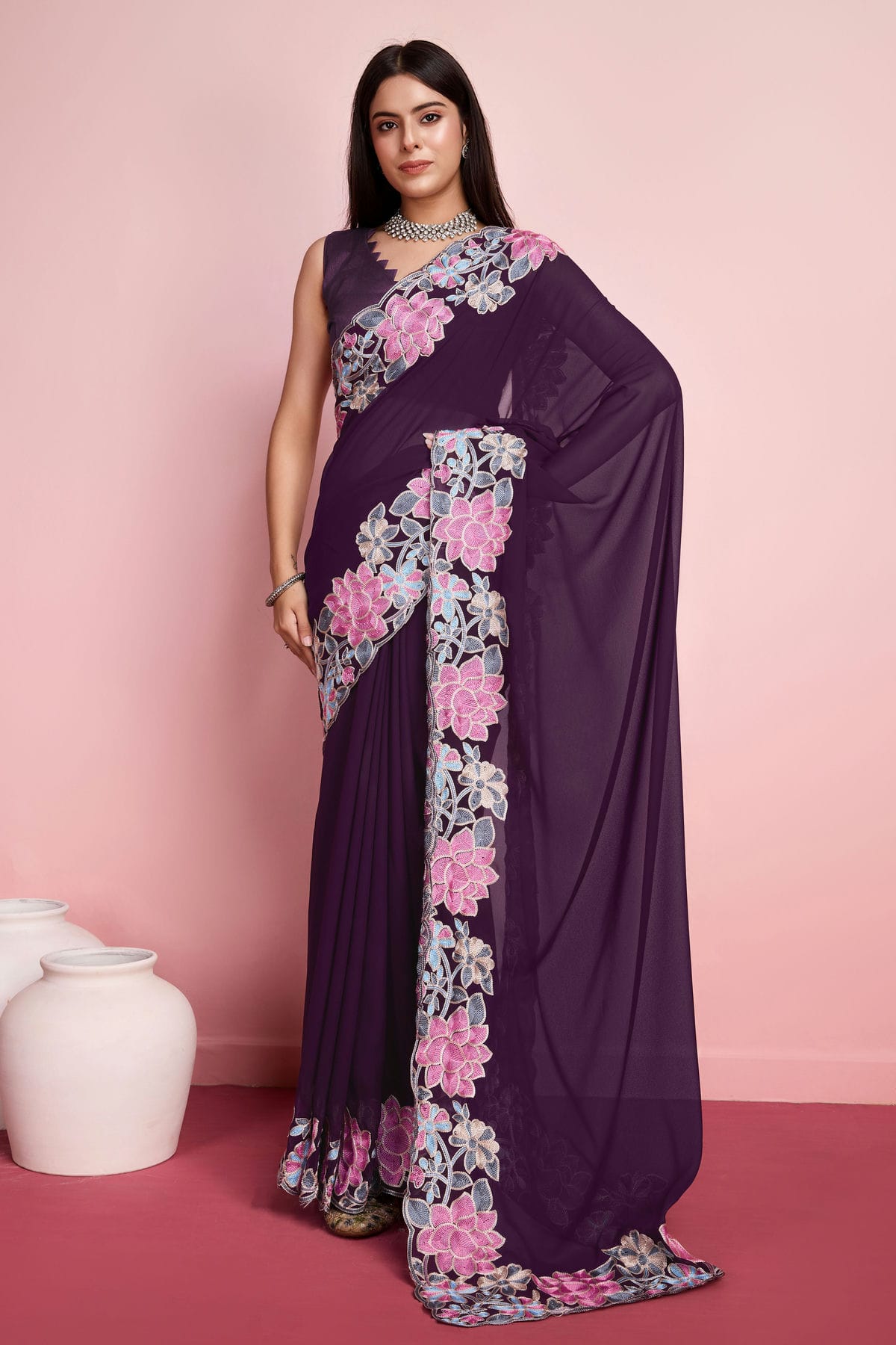 Purple Colour Georgette Saree