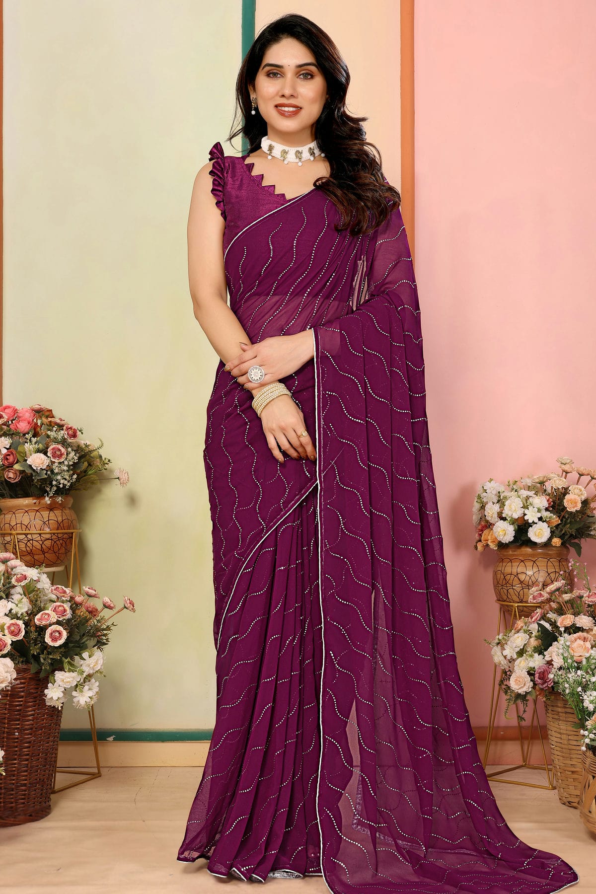 Purple Colour Georgette Saree