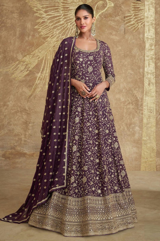 Purple Colour Gerogette Anarkali Suit