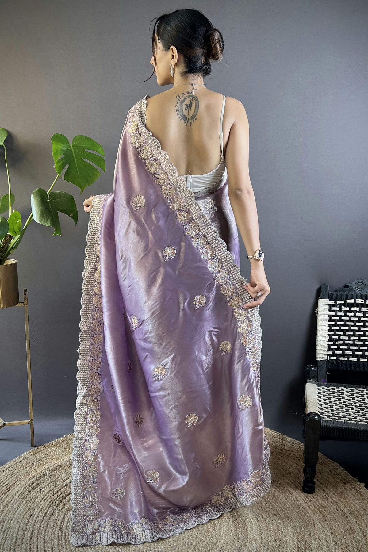 Purple Colour Gold Crunchy Designer Saree