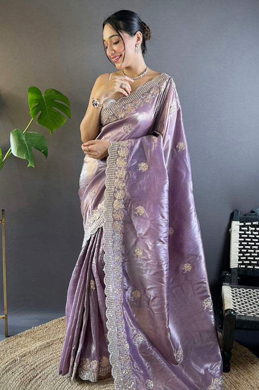 Purple Colour Gold Crunchy Designer Saree