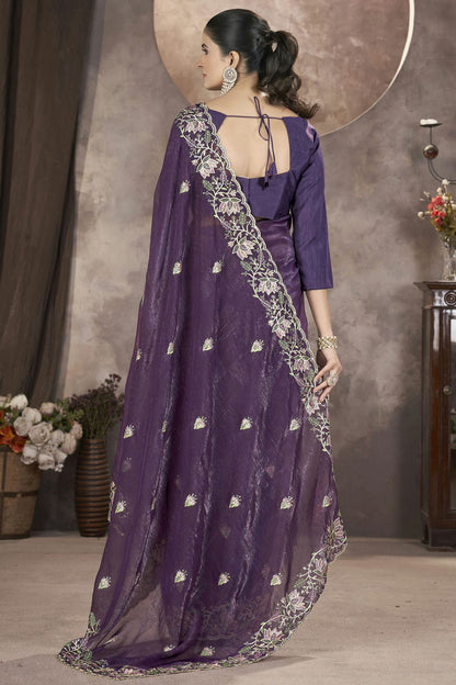 Purple Colour Gold Crunchy Designer Saree VSSD1112573