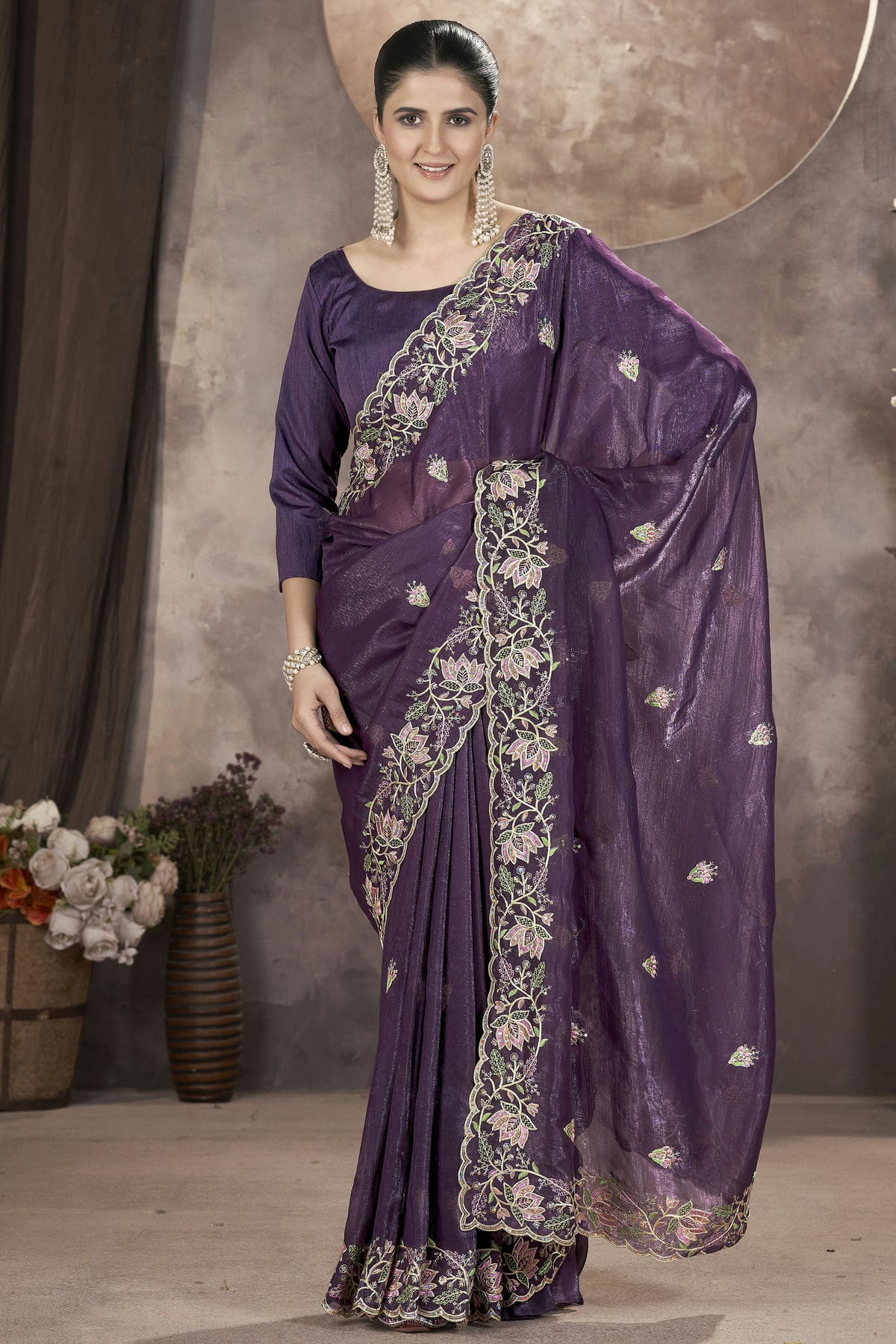 Purple-Colour-Gold-Crunchy-Designer-Saree-VSSD1112573