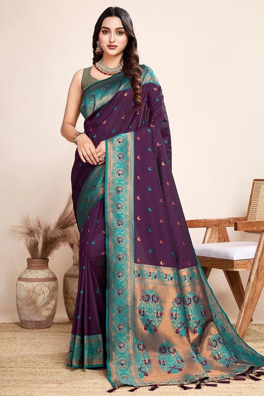 Purple Colour Jacquard Silk Traditional Saree