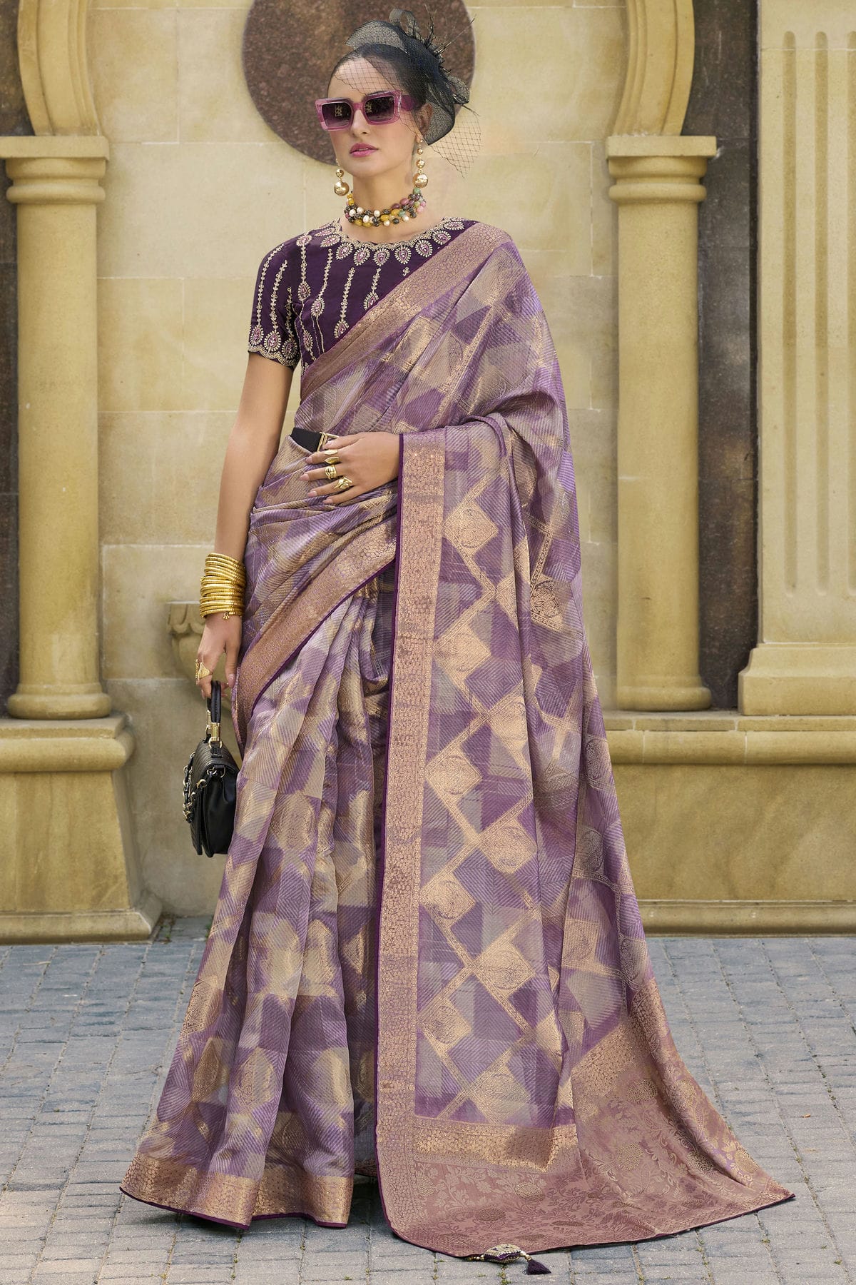 Purple Colour Jacquard Silk Traditional Saree