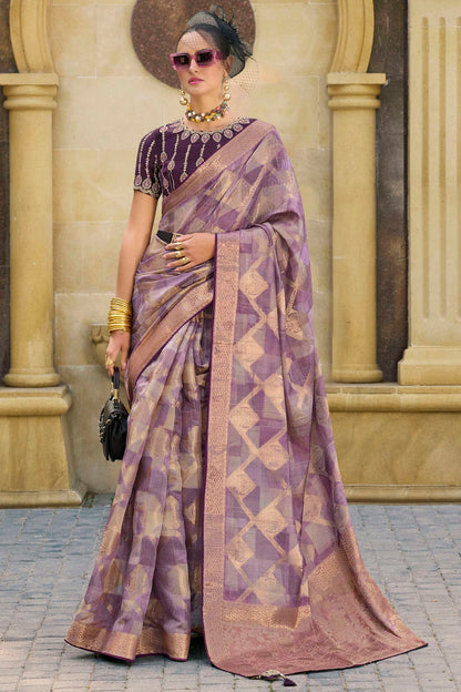 Purple Colour Jacquard Silk Traditional Saree