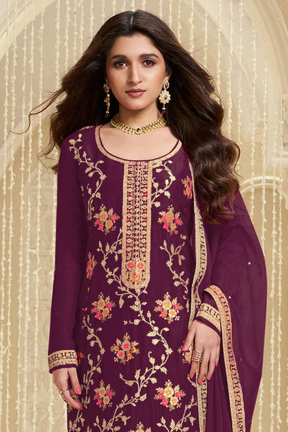 Purple Colour Jacquard Viscose Straight Suit VSSM1140581