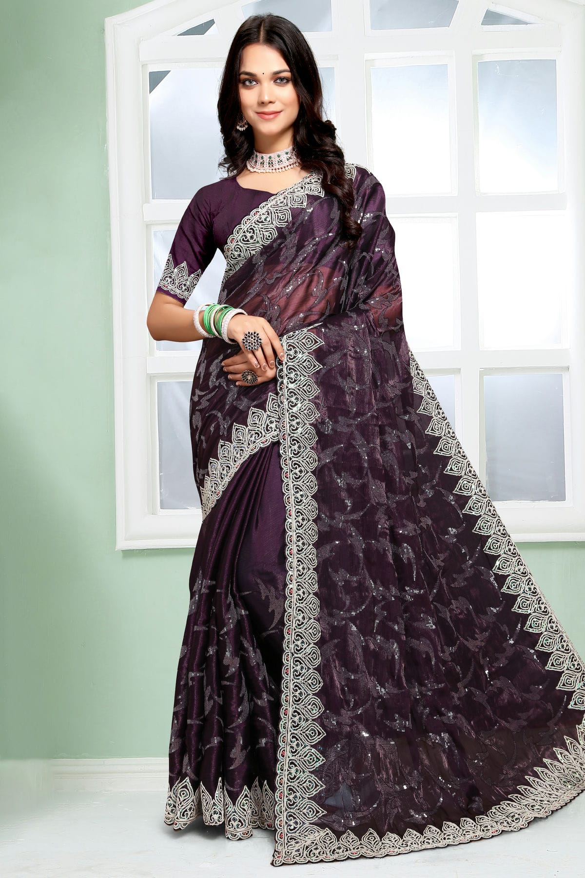 Purple Colour Jimmy Choo Silk Designer Saree