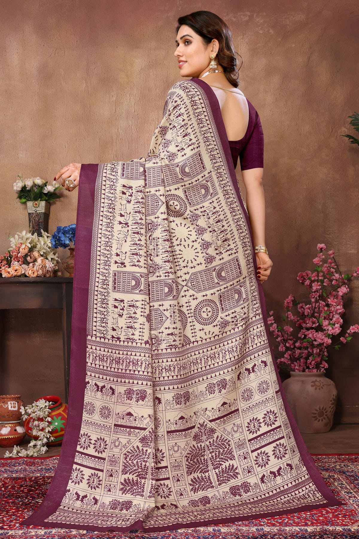 Purple Colour Khadi Printed Saree