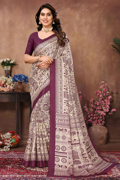 Purple Colour Khadi Printed Saree