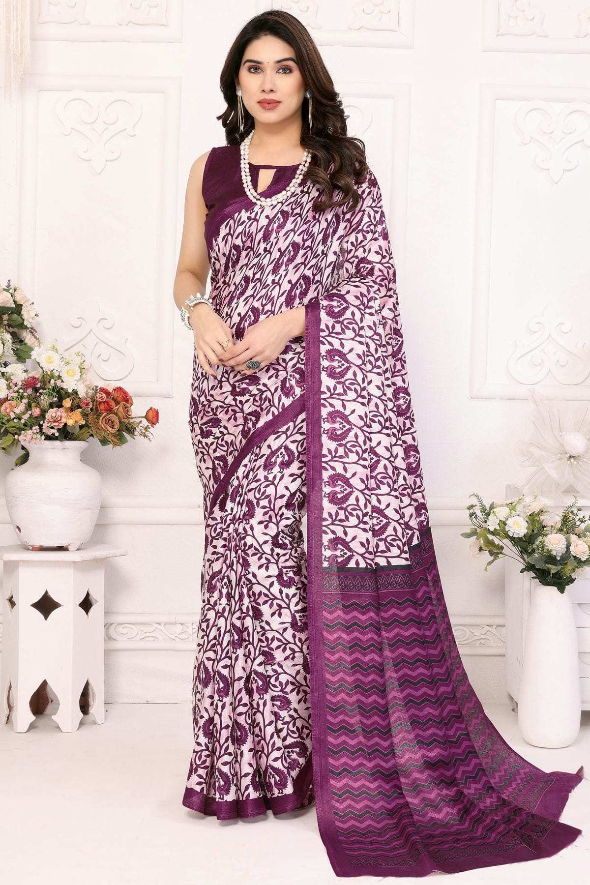 Purple Colour Khadi Saree