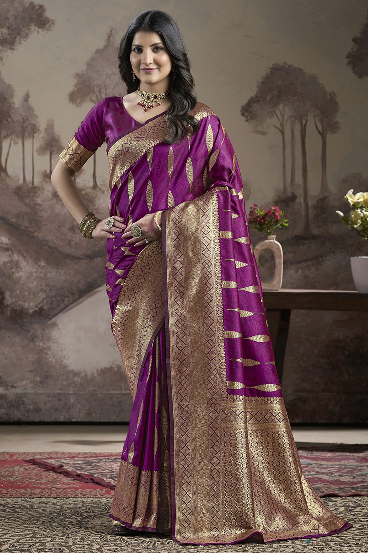 Purple Colour Lichi Silk Traditional Saree