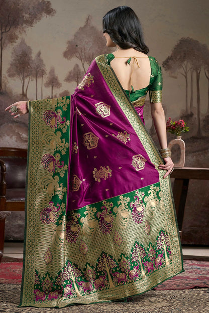 Purple Colour Lichi Silk Traditional Saree