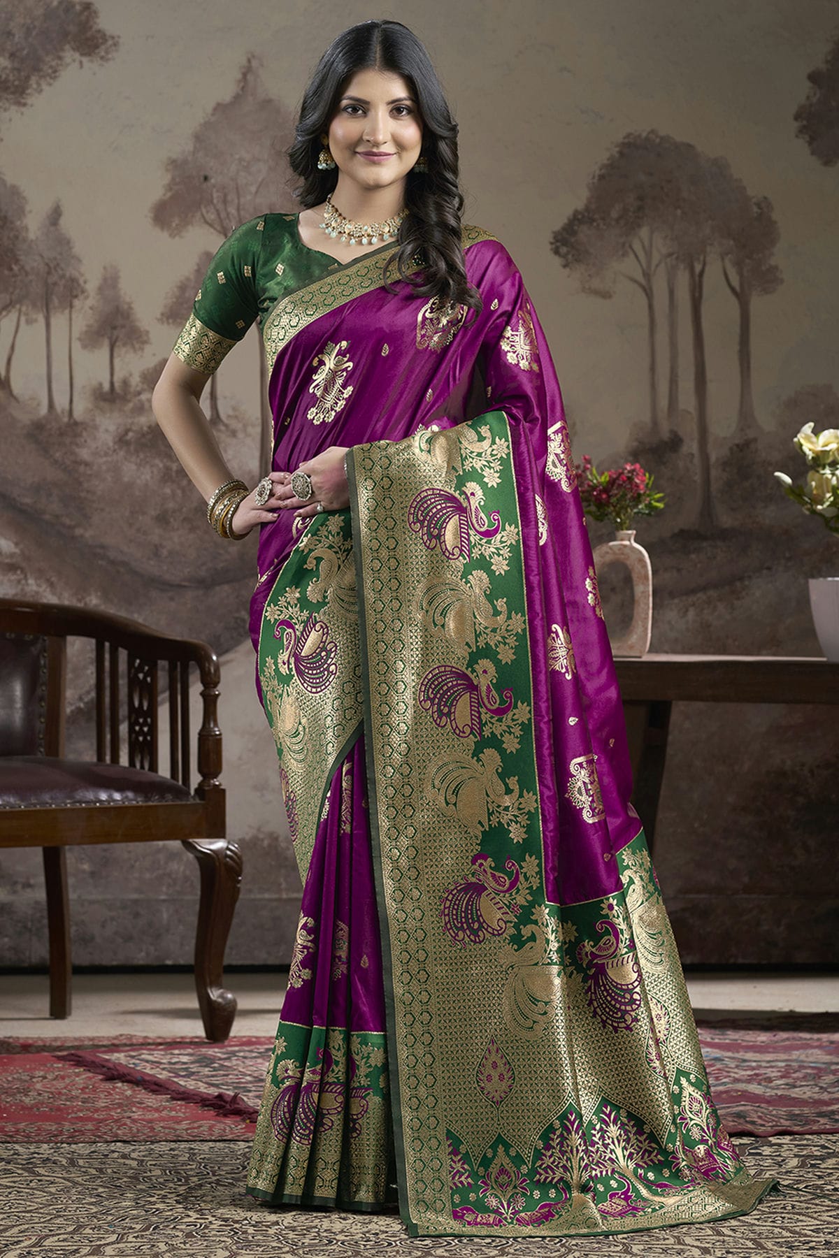 Purple Colour Lichi Silk Traditional Saree