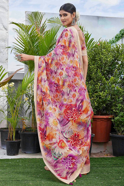 Purple Colour Linen Blend Printed Saree