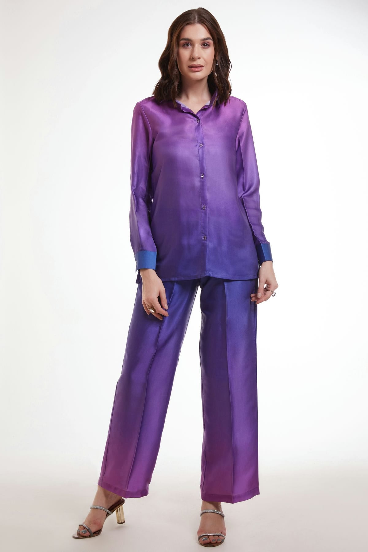 Purple Colour Modal Satin Top and Bottom