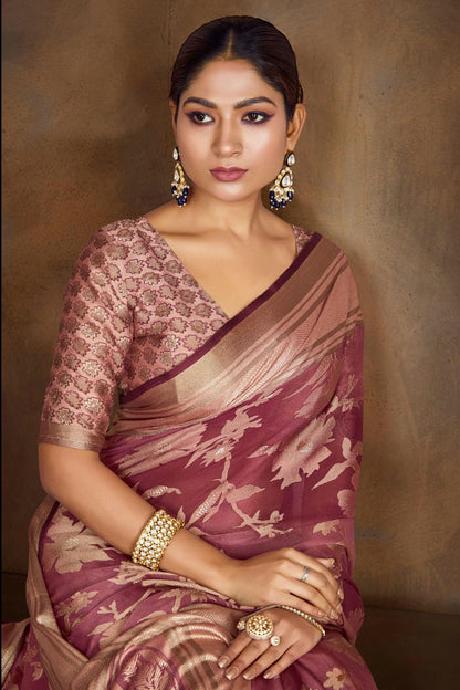 Purple Colour Moss Brasso Traditional Saree