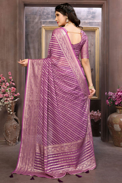 Purple Colour Moss Brasso Traditional Saree