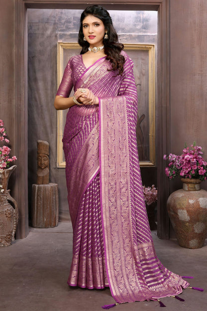 Purple Colour Moss Brasso Traditional Saree