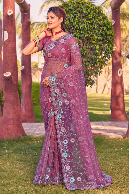 Purple Colour Net Designer Saree