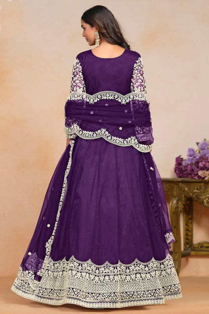 Purple Colour Net Semi Stitched Anarkali Suit VSSM1050606