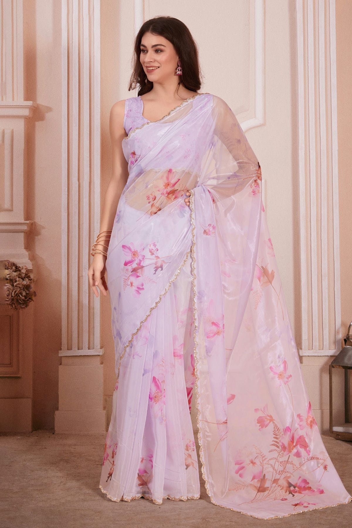 Purple Colour Organza Designer Saree