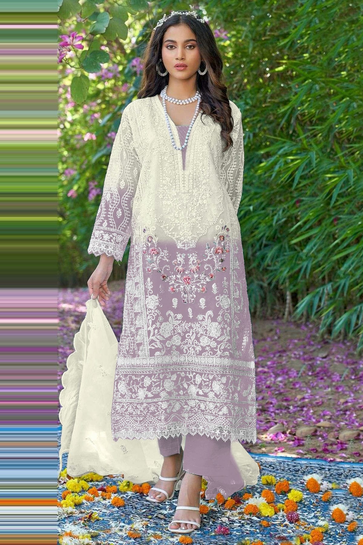 Purple Colour Organza Pakistani Suit