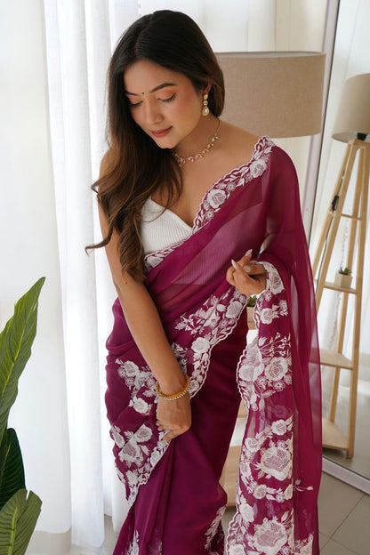 Purple Colour Organza Silk Designer Saree