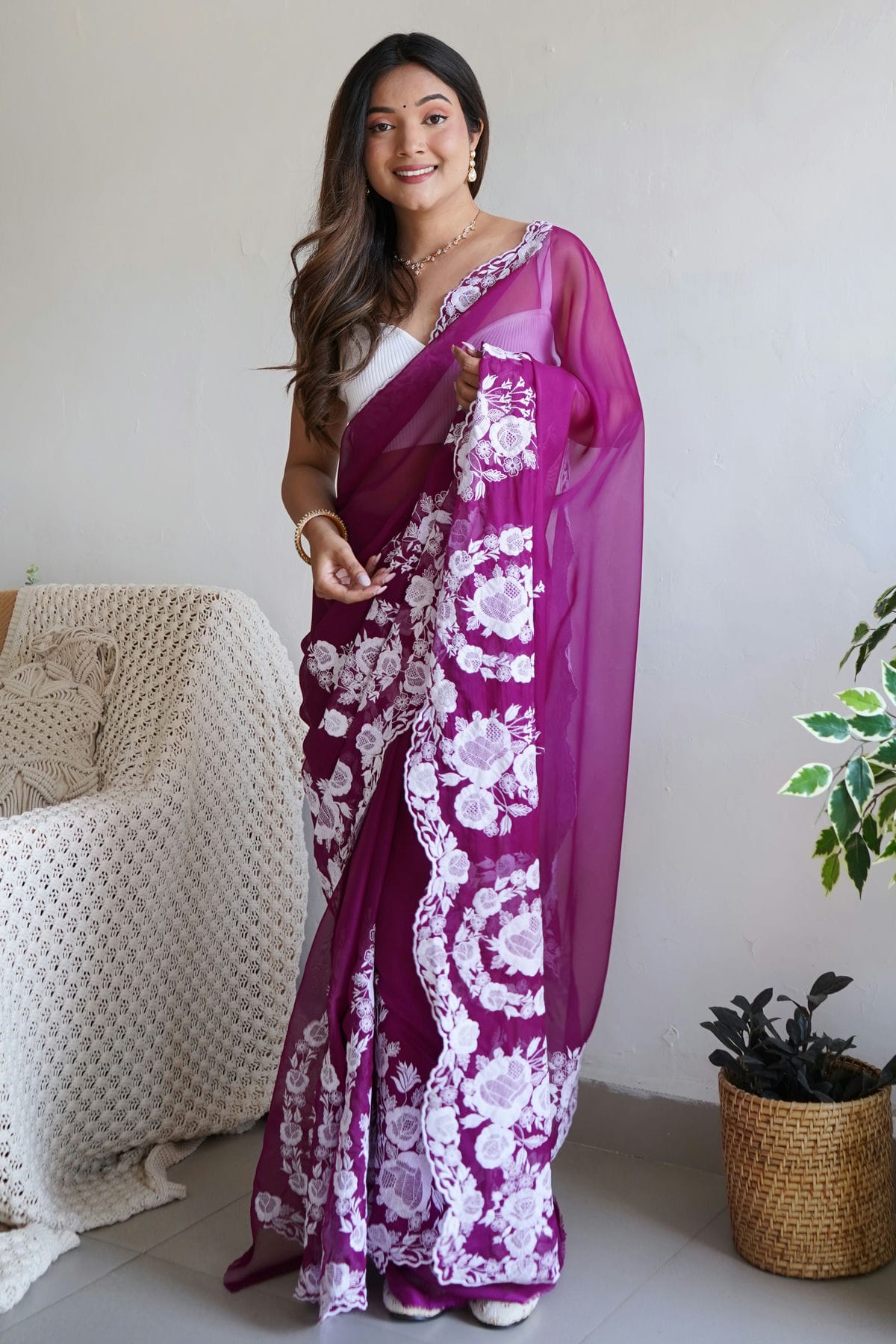 Purple Colour Organza Silk Designer Saree