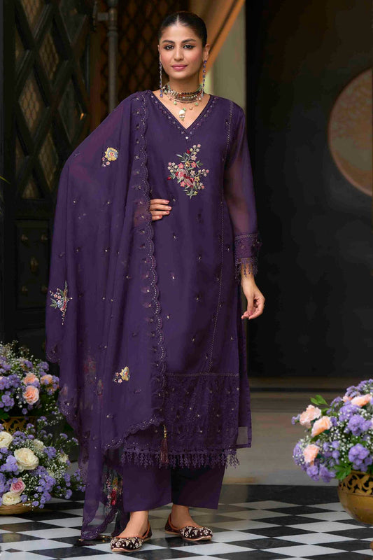 Purple Colour Organza Stitched Pakistani Suit VSSS1140749