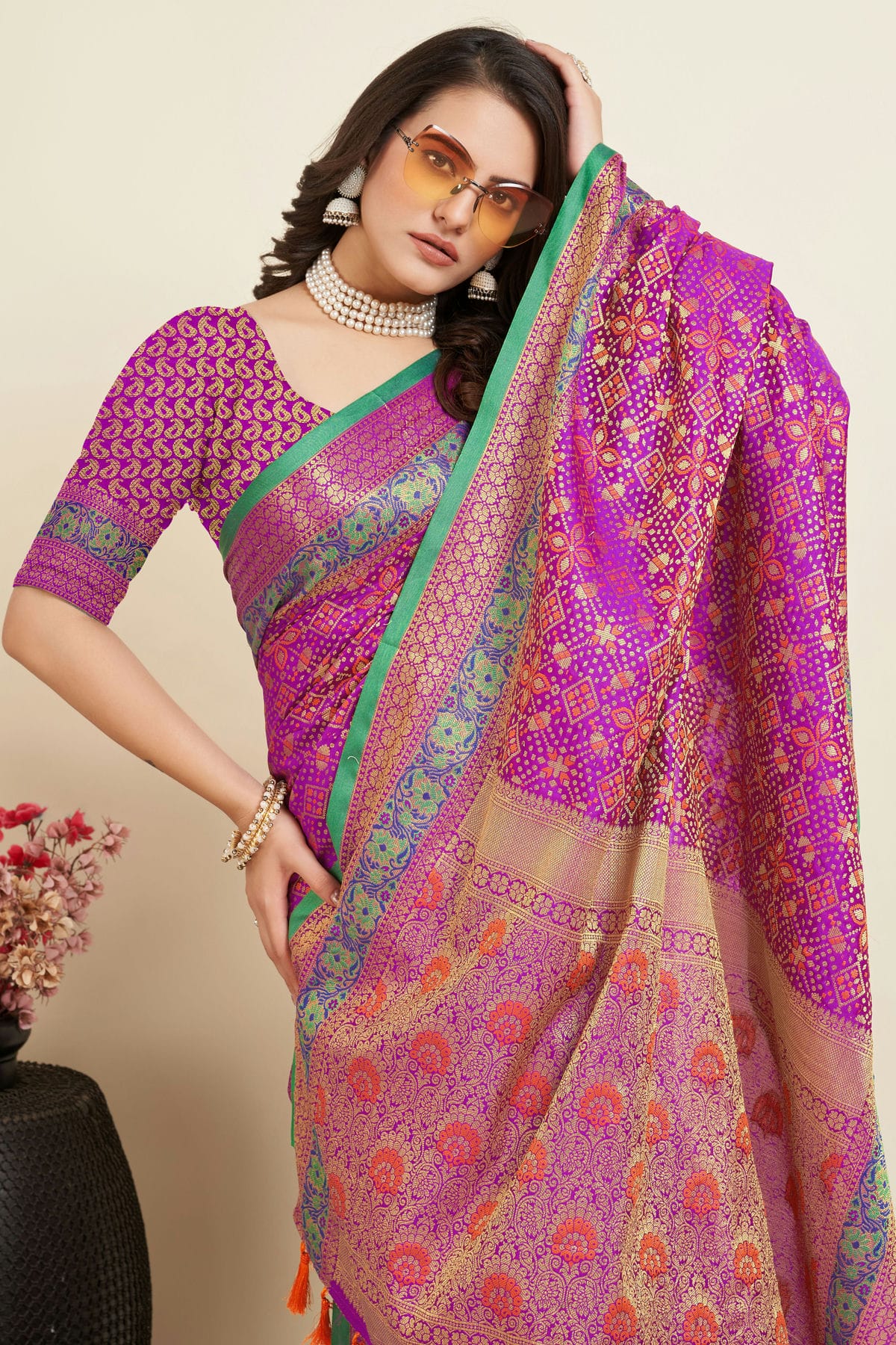 Purple Colour Patola Silk Saree