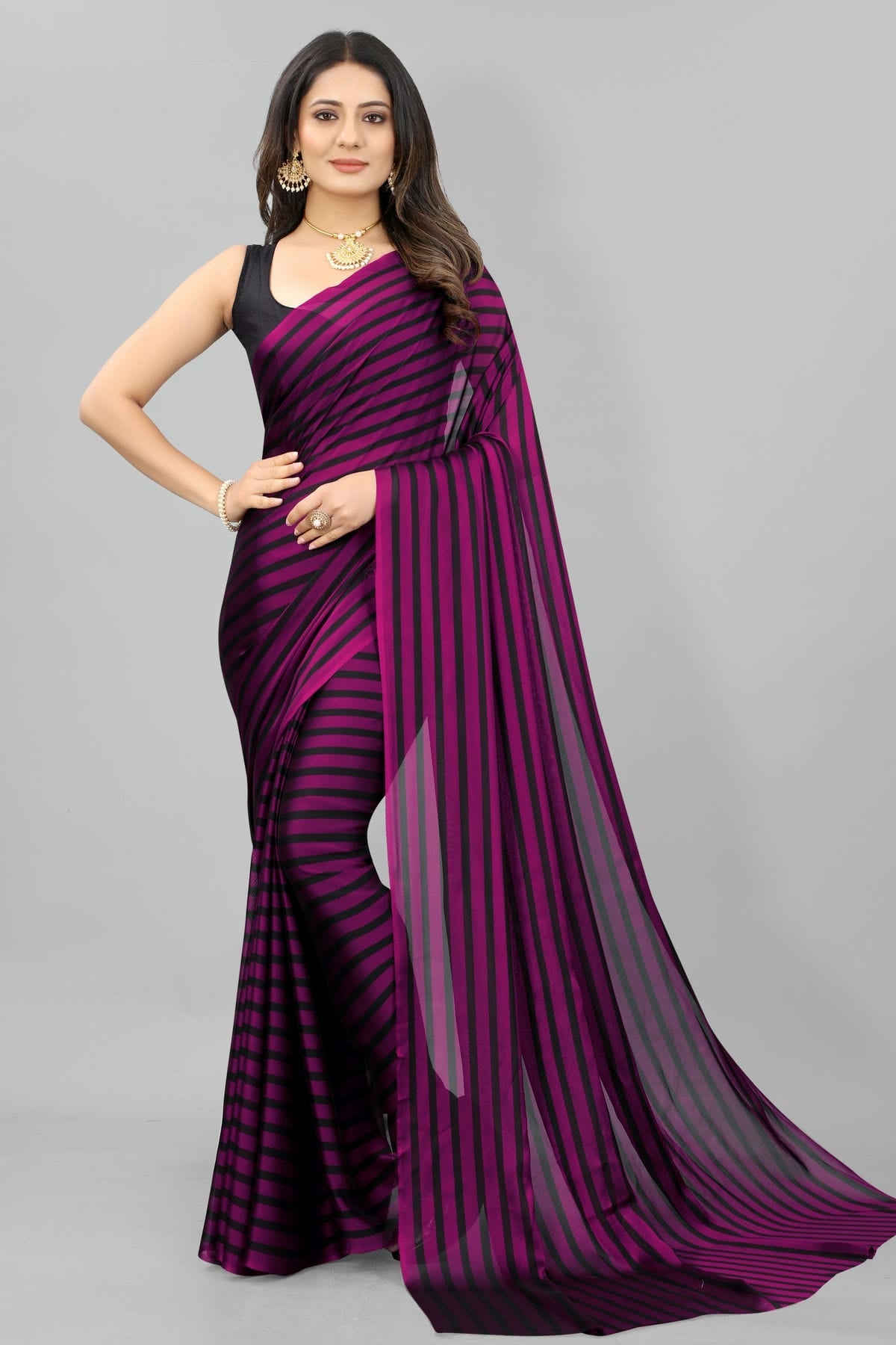 Purple Colour Poly Georgette Printed Saree