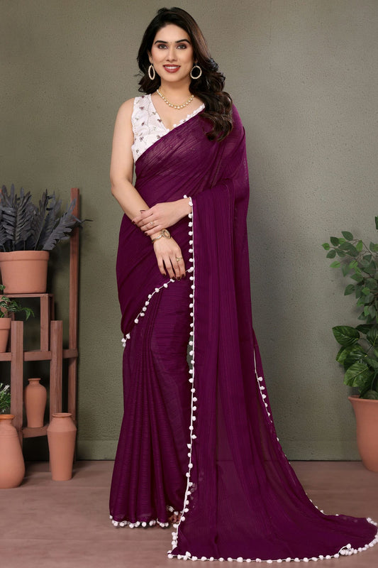 Purple Colour Polyester Saree