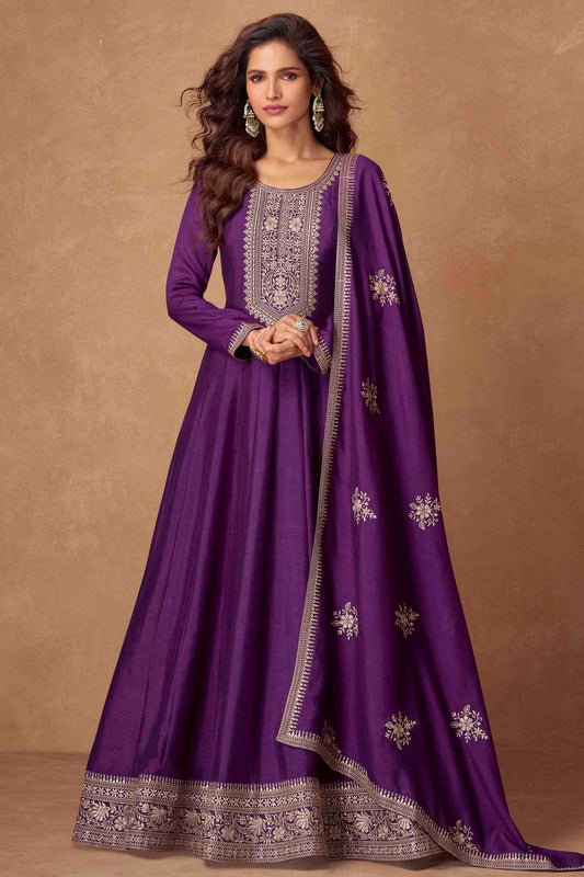 Purple Colour Premium Silk Gown VSGW1140801