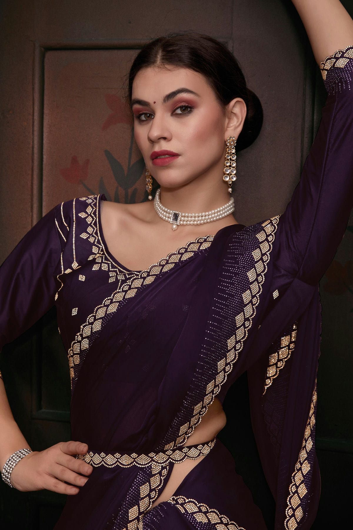 Purple Colour Pure Satin Designer Saree